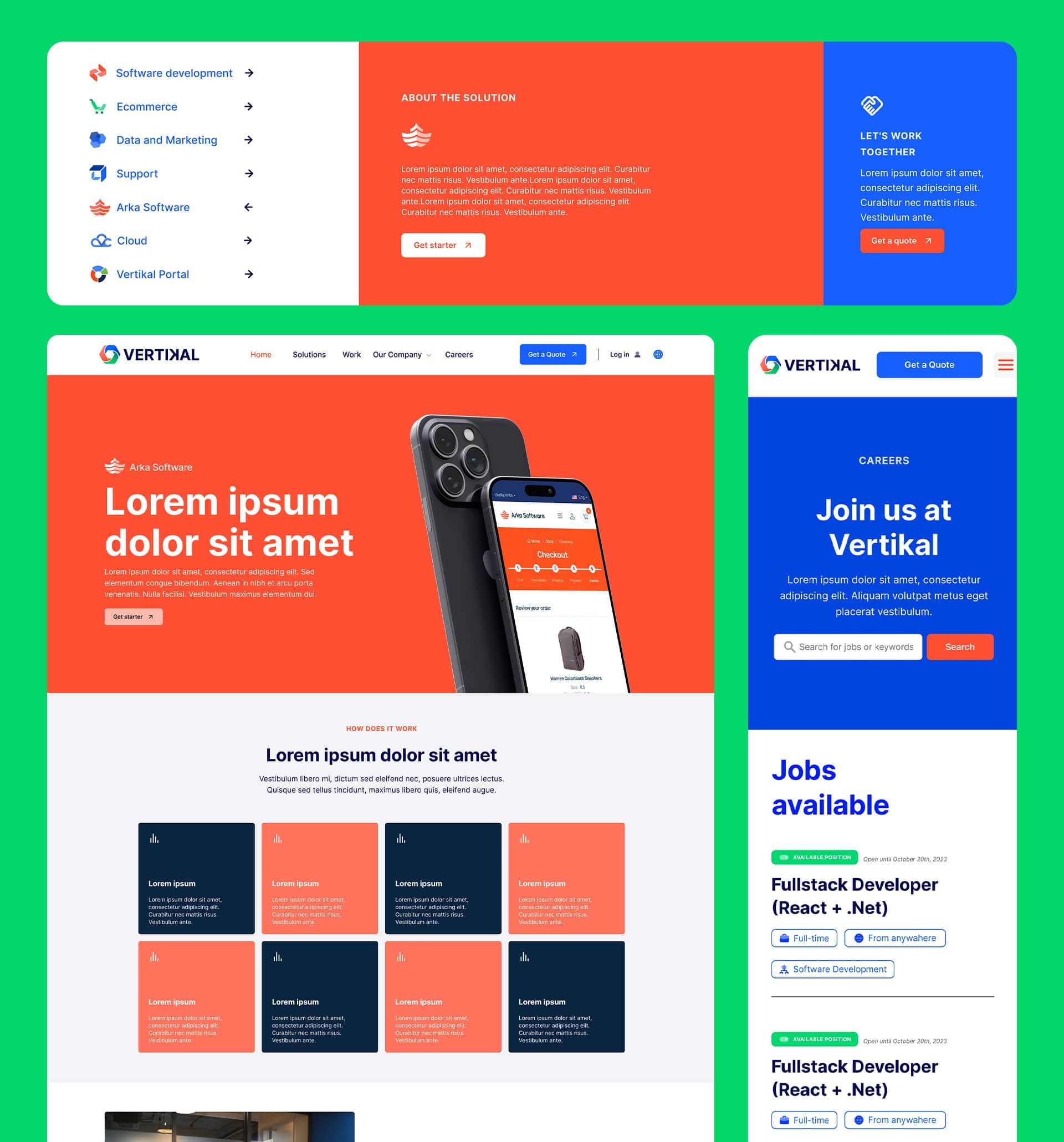 Vertikal solutions menu and product ecosystem pages