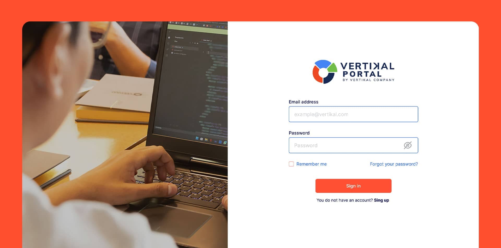 Vertikal Portal sign in screen