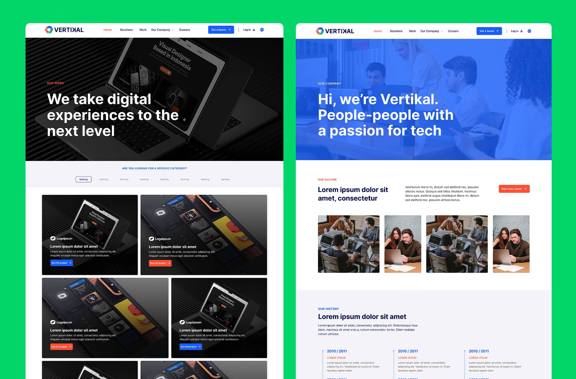 Vertikal work and our company pages