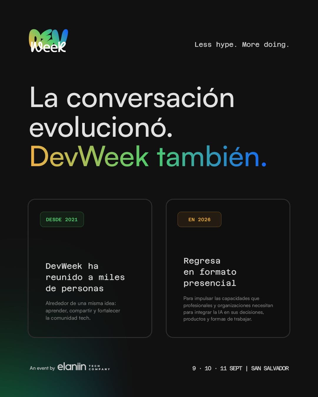 Carousel slide 2: La conversación evolucionó. DevWeek también.